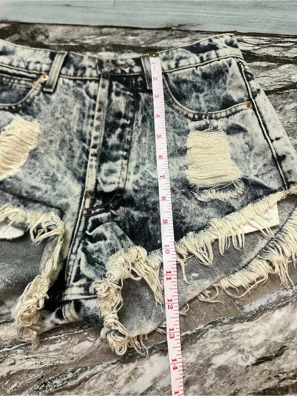 The Laundry Room Acid-Wash Distressed Jean Shorts - Black, White